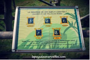 Panneau des ours à lunettes au zoo de Cerza