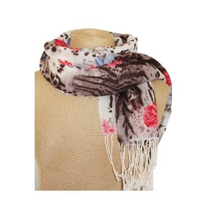 foulard motif léopard avec des franges