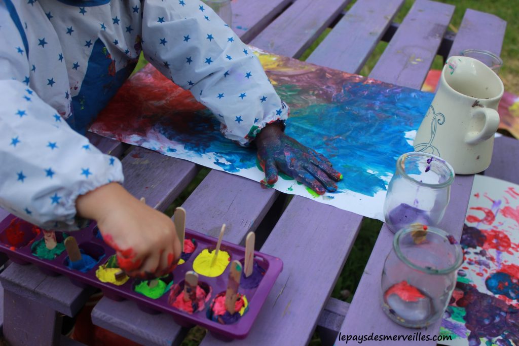 Peinture glaçons gouache - activité manuelle enfant (15)
