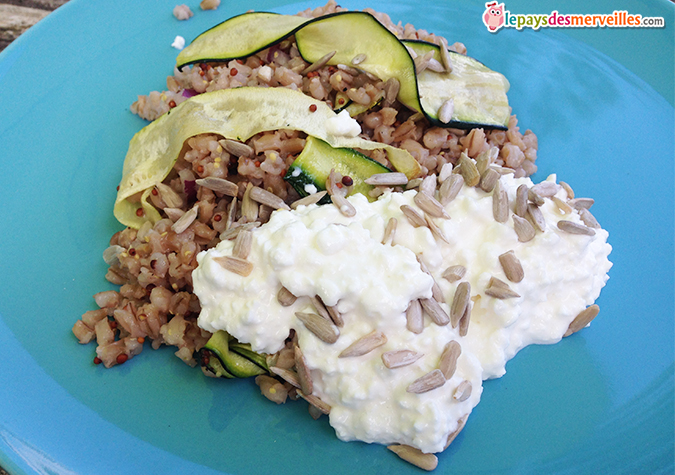 salade orge courgette, fromage frais graines de tournesol