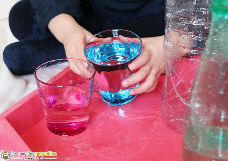 transvasement d'eau dans des verres 