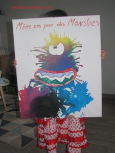 Monstre en tâches de peinture soufflée à la paille 