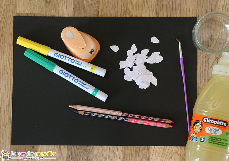 Matériel pour réaliser un tableau de printemps en collage