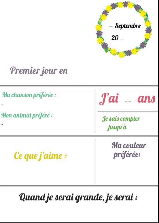 printable tableau première rentrée à l'école