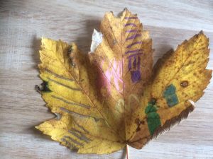 dessiner sur une feuille d'arbre