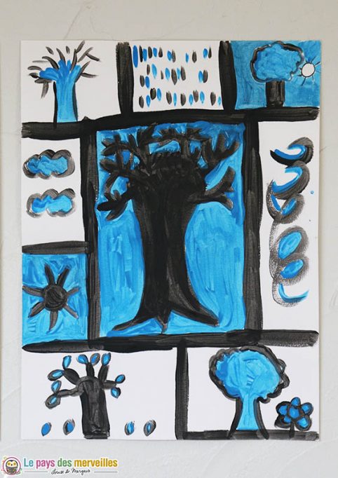 Arbre bleu à la manière de Pierre Alechinsky