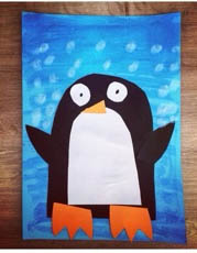 Pingouin en collage et peinture