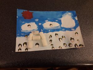 peinture enfant de pingouins sur la banquise