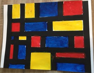 oeuvre réalisée à la manière de Mondrian en moyenne section de maternelle