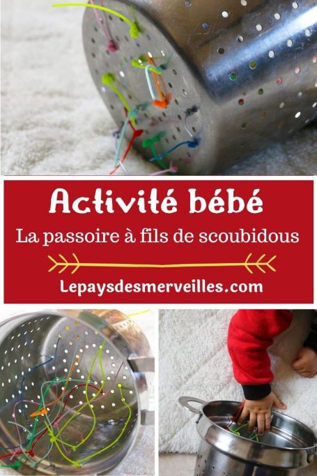 Activité bébé : la passoire à fils de scoubidous