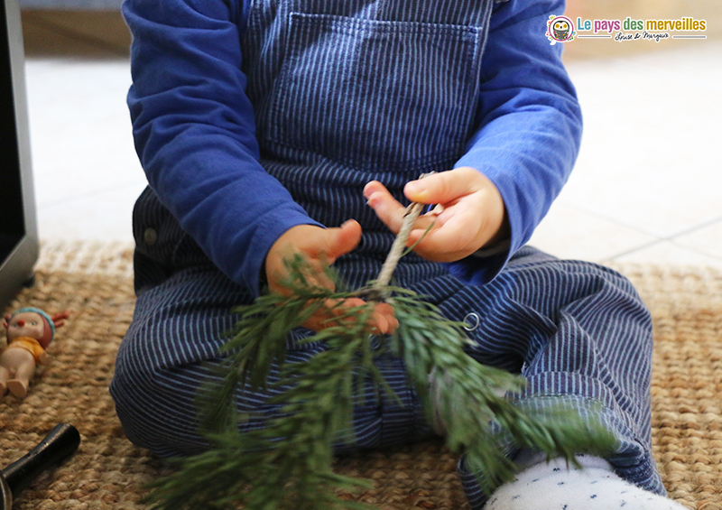 activité sensorielle avec une branche du sapin