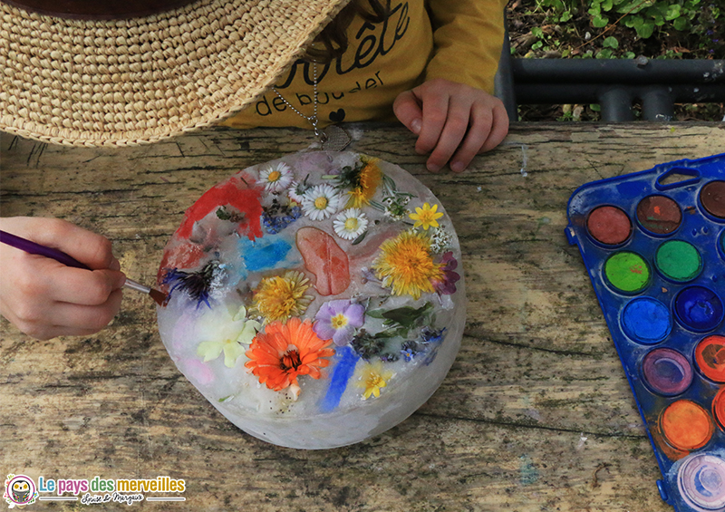 peindre sur un glaçon de fleurs 