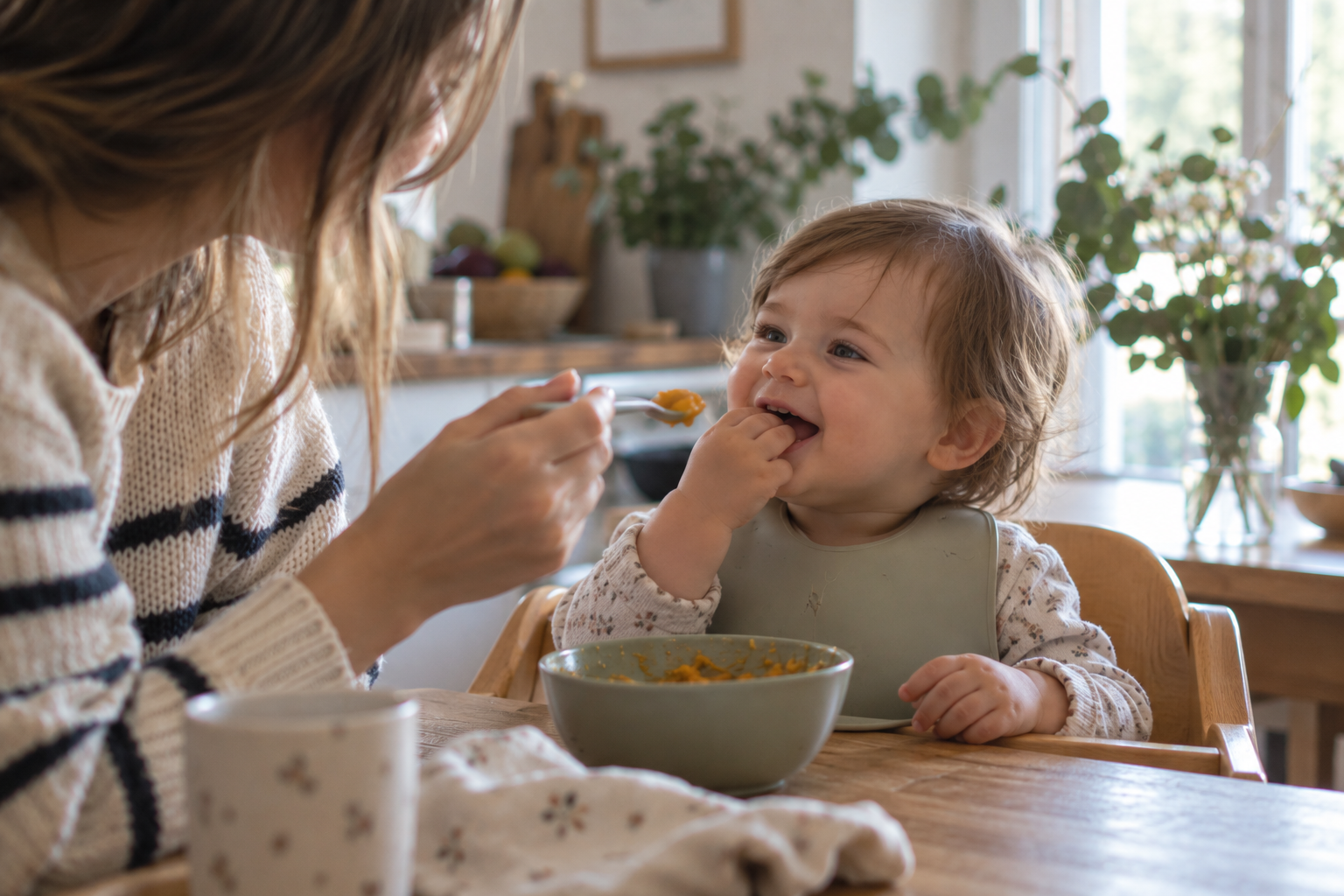 Bébé prenant son repas du soir avant le coucher.