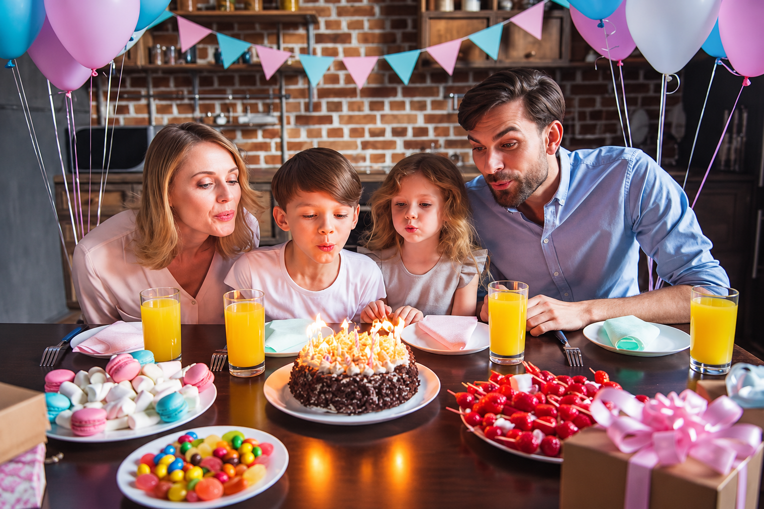 Famille réunie autour d'un gâteau pour fêter un anniversaire