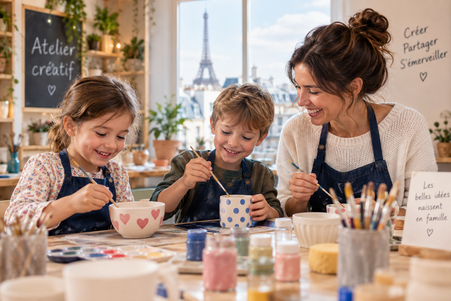 Enfants participant à un atelier créatif à Paris en famille