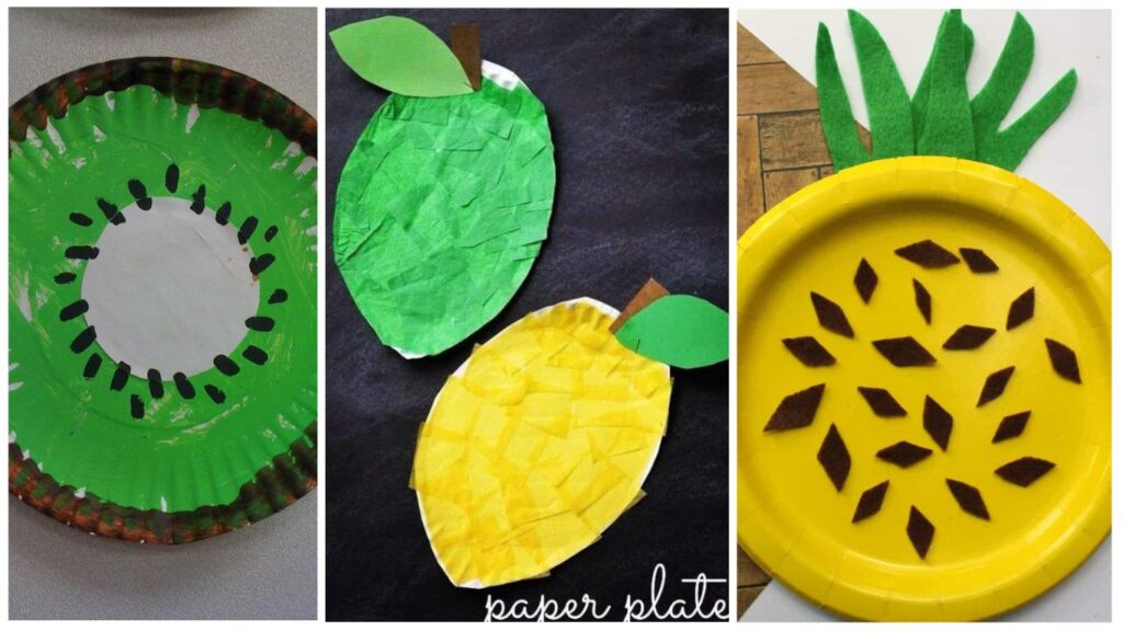 kiwi, ananas et citron crées avec des assiettes en carton
