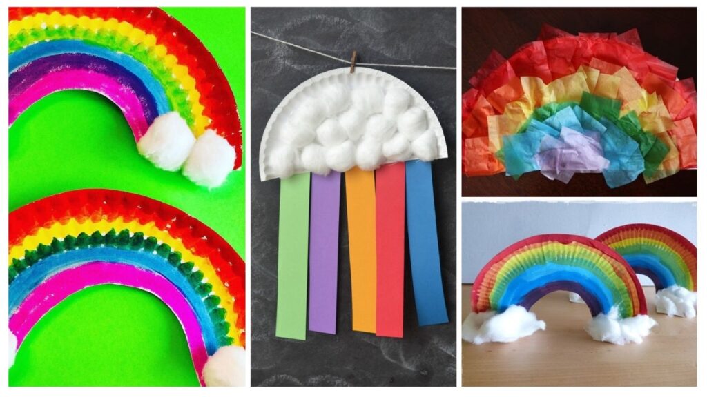 Bricolage arc-en-ciel avec assiette en carton