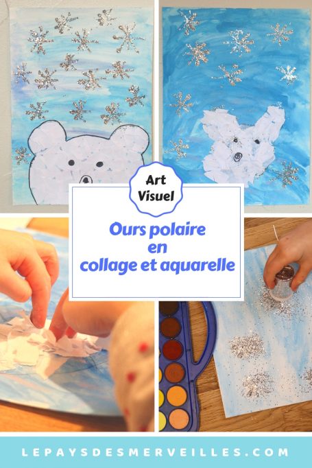 Ours polaire en collage et aquarelle 