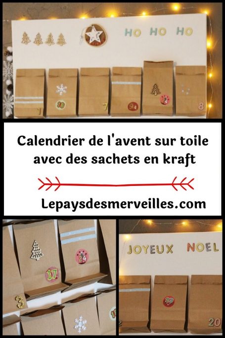 Calendrier de l'avent sur toile avec des sachets en papier kraft