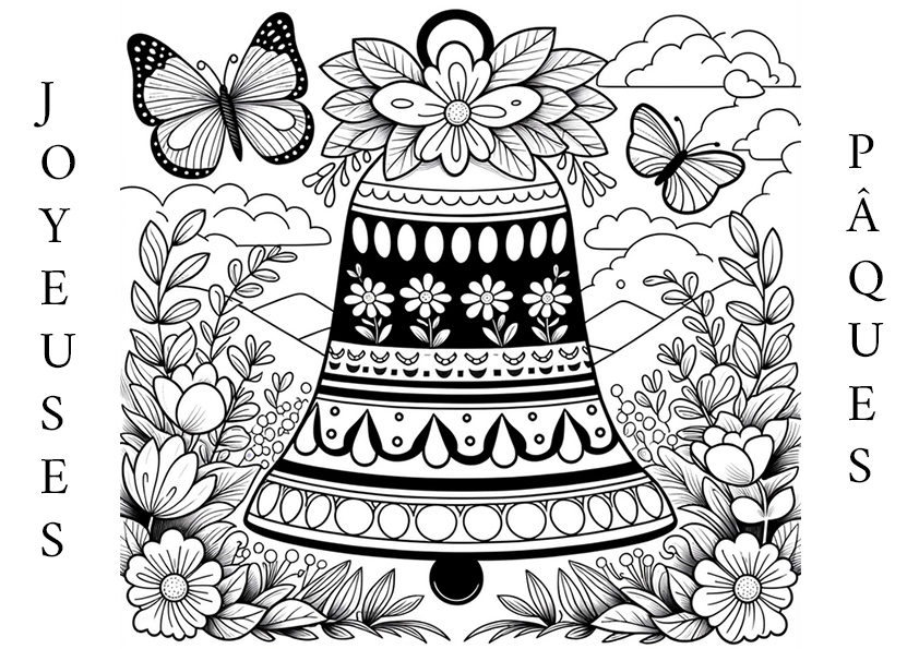 Coloriage cloche Joyeuses Pâques