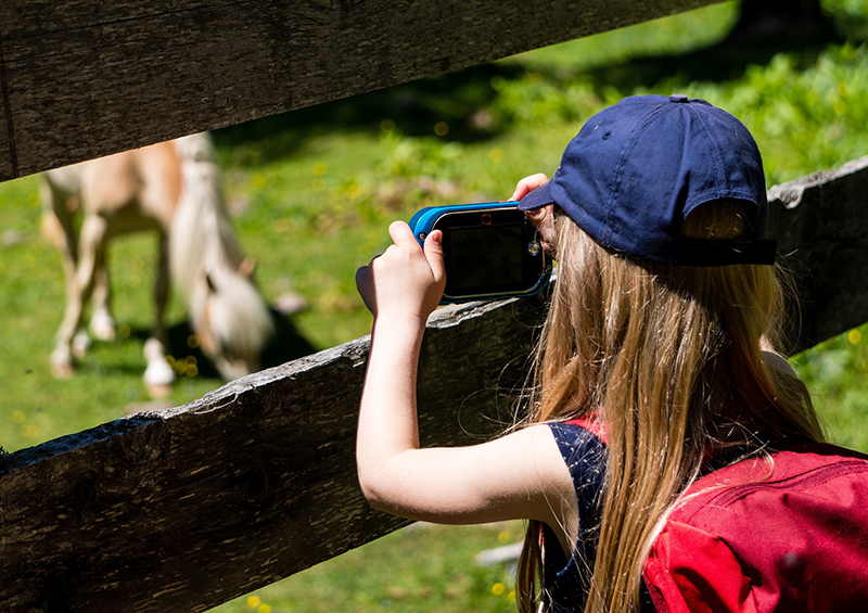 enfant qui prend des photos dans la nature