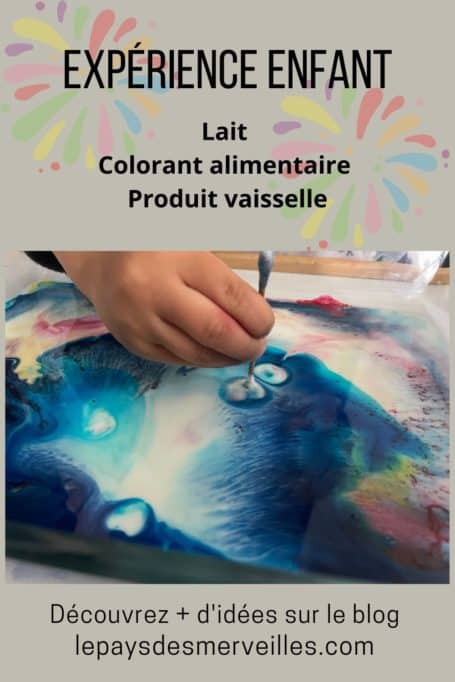 Expérience enfant avec du lait, du colorant et du produit vaisselle