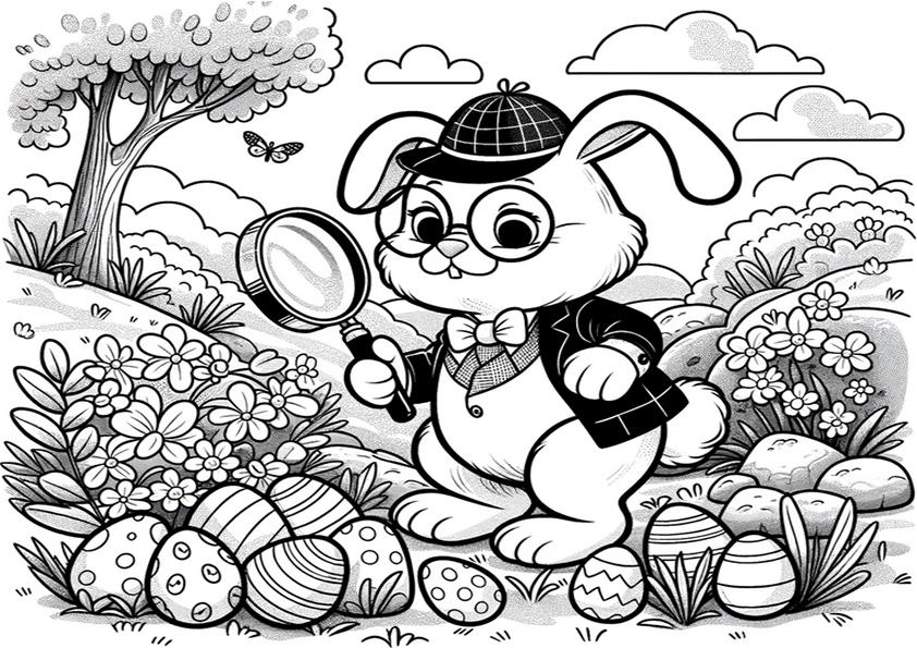 Coloriage lapin détective Pâques