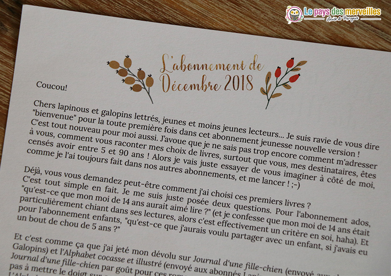 Lettre de l'abonnement de décembre 2018 