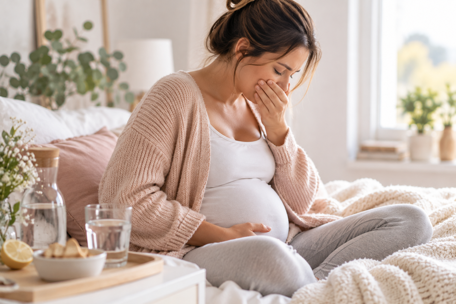 Femme enceinte souffrant de nausées pendant sa grossesse