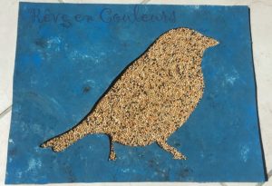 Oiseau en collage de graines