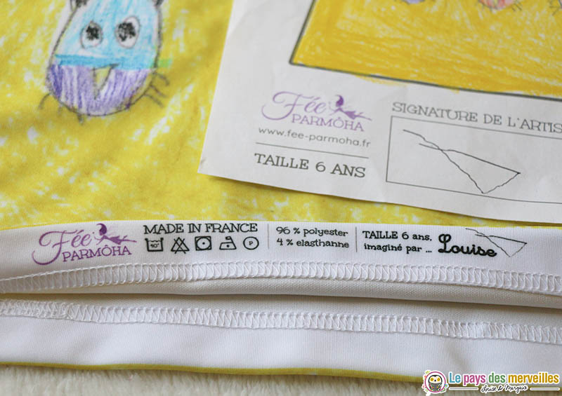 signature sur une robe personnalisée avec l'oeuvre d'un enfant