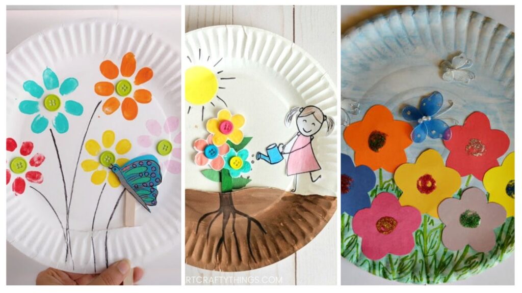 bricolage tableau printemps avec des assiettes en carton