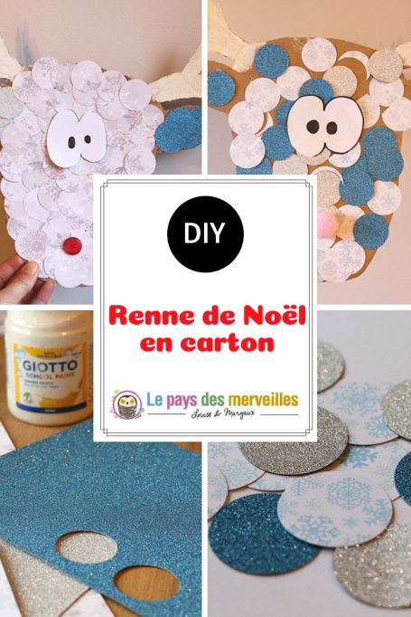 Tête de renne en carton décorée avec des cercles pailletés en papier