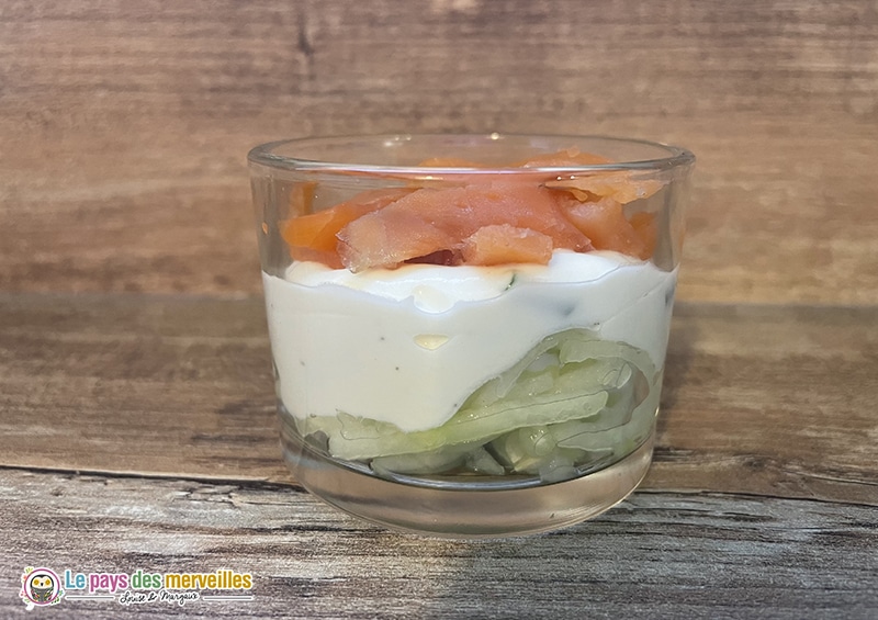 verrine concombre, crème et truite